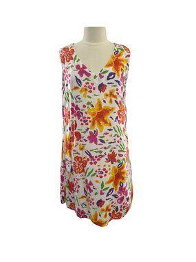 Pineapple Cove Floral Dress Sleeveless‎ 1X White Tropical Summer